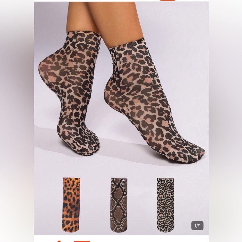 Leopard Print Sheer Ankle Socks 3 pair